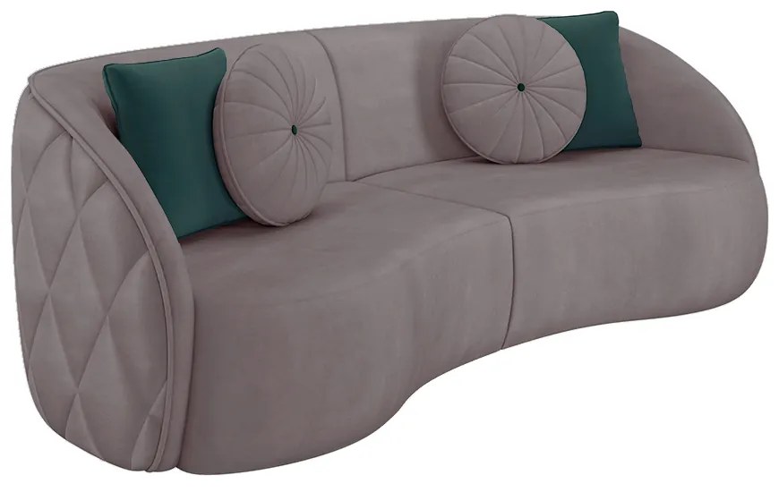 Sofá Decorativo 240cm com Almofadas Redondas Clarke Veludo Rosê G45 - Gran Belo
