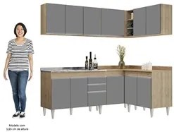Armário de Cozinha Modulado de Canto 6 Peças CP30 com Pia Inox Castanh