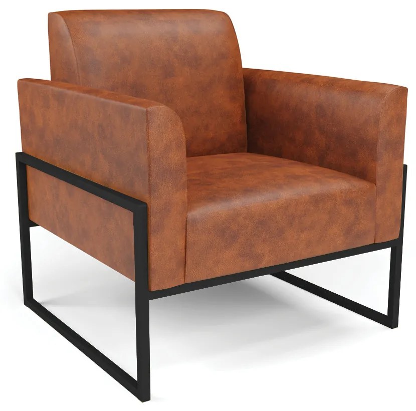 Poltrona Sala Decorativa Marisa Industrial Alta Preto Sintético Pu D03 - D'Rossi - Nozes