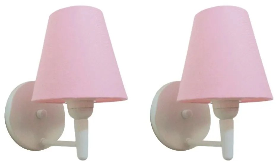 Kit/2 Arandela Cone Md-2004 Base Branco Cúpula em Tecido 14/14x07cm Rosa Tela - Bivolt