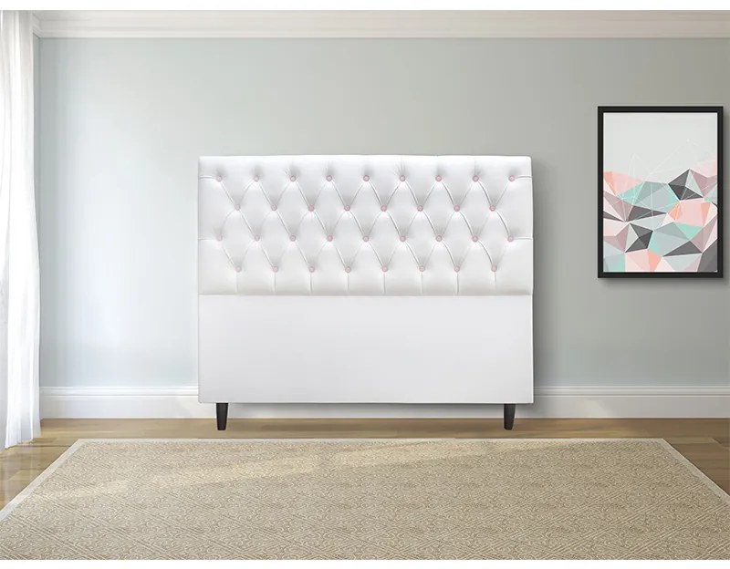 Cabeceira Cama Box Casal King 195cm Nicole Capitonê Corano Branco Botão Rosa - Sheep Estofados - Branco