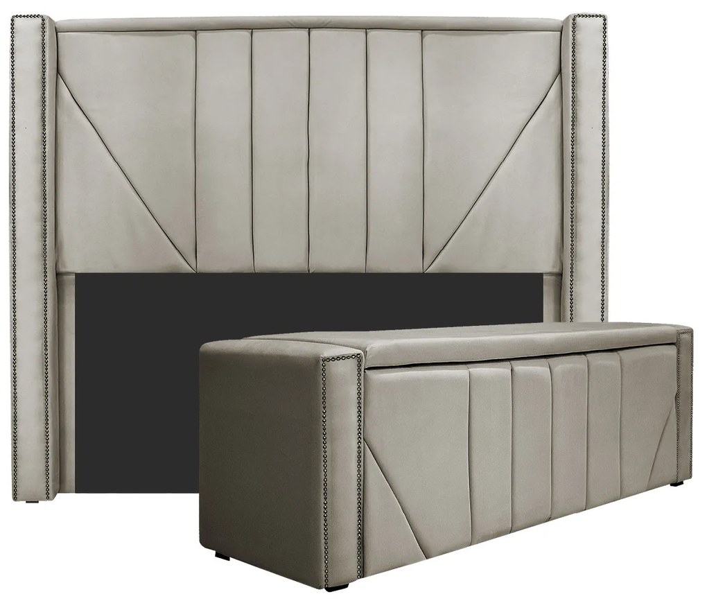 Kit Cabeceira e Calçadeira Baú King Minsk P02 195 cm para cama Box Linho - ADJ Decor
