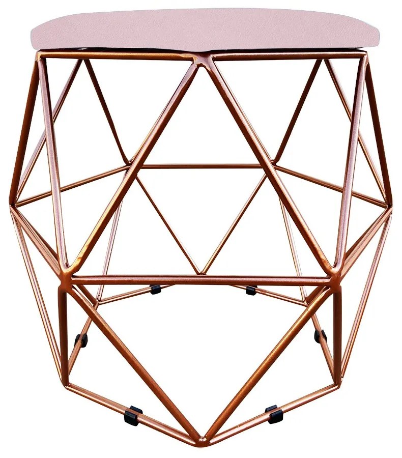 Puff Aramado Hexágono Decorativo Industrial Cobre com Suede D03 - D'Rossi - Rosa Bebê