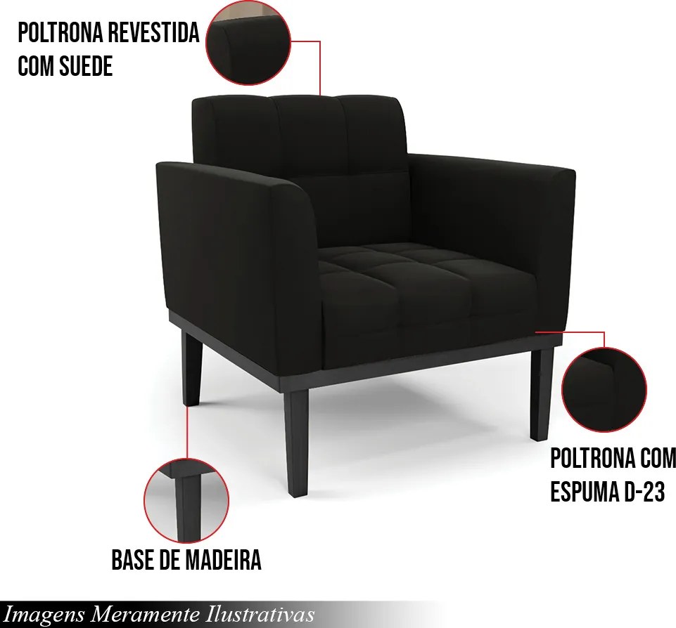 Poltrona Decorativa Karen Pés Fixo em Madeira Preto Suede Preto G19 - Gran Belo