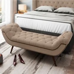 Puff Recamier Calçadeira 140cm Pés Palito Madeira Vêneto Z37 Veludo Be
