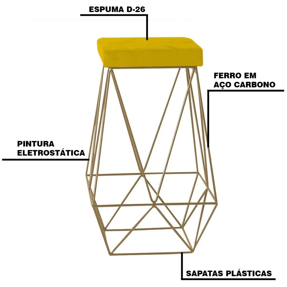 Kit 2 Banqueta Decorativa Kathy Base Gold Suede Amarelo G41 - Gran Belo