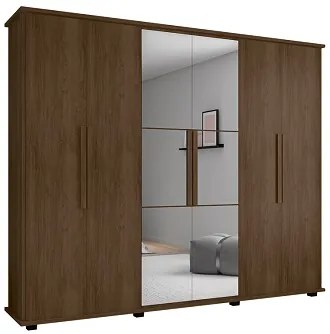 Guarda-Roupa Casal com Espelho 6 Portas 4 Gavetas Canadá Freijó - RV Móveis