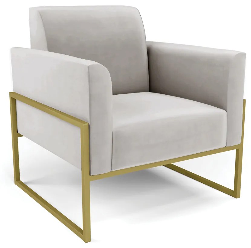 Sofá Namoradeira com 2 Poltronas Base Industrial Alta Dourado Marisa Veludo D03 - D'Rossi - Cinza