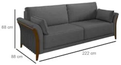 Kit Sofá Living 3 Lugares e Poltrona 102cm Pés Madeira Roya Z32 Linho
