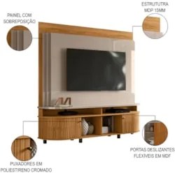 Estante Painel de TV 65 Pol 183cm Ramona Z10 Fendi/Naturale - Mpozenat