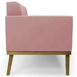 Sofá Namoradeira e 1 Poltrona Base Madeira Castanho Ana Suede Rosê - I