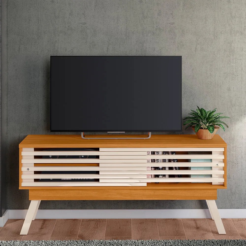 Rack TV 65 Pol 150cm Bancada para Sala Orlin Cinamomo/Off White M20 - D'Rossi