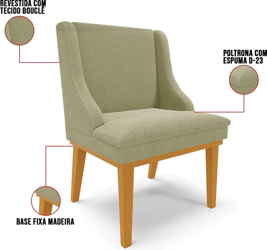 Cadeira Sala de Jantar Base Madeira Castanho Liz Bouclê D03 - D'Rossi - Pistache