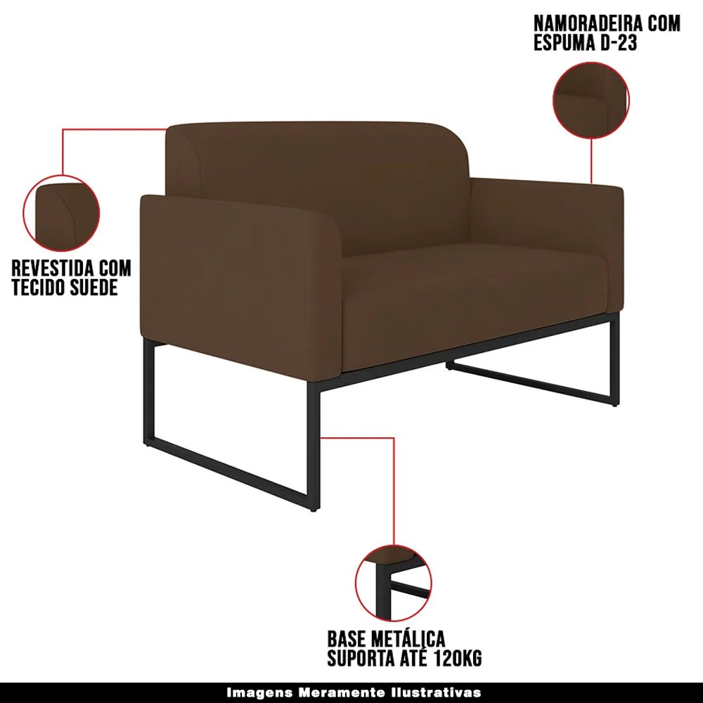 Poltrona Namoradeira Decorativa Isabella Base Industrial Suede Marrom/Preto G19 - Gran Belo