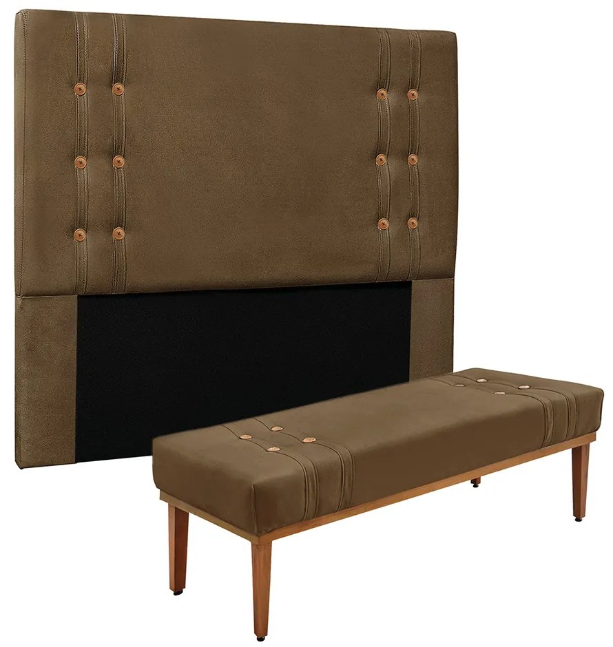 Cabeceira Cama Box Queen 160cm e Recamier Gênova Suede S04 - D'Rossi - Caramelo