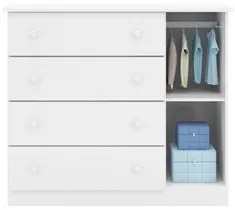 Cômoda Infantil 100% MDF 1 Porta e 4 Gavetas Livia Branco - Phoenix