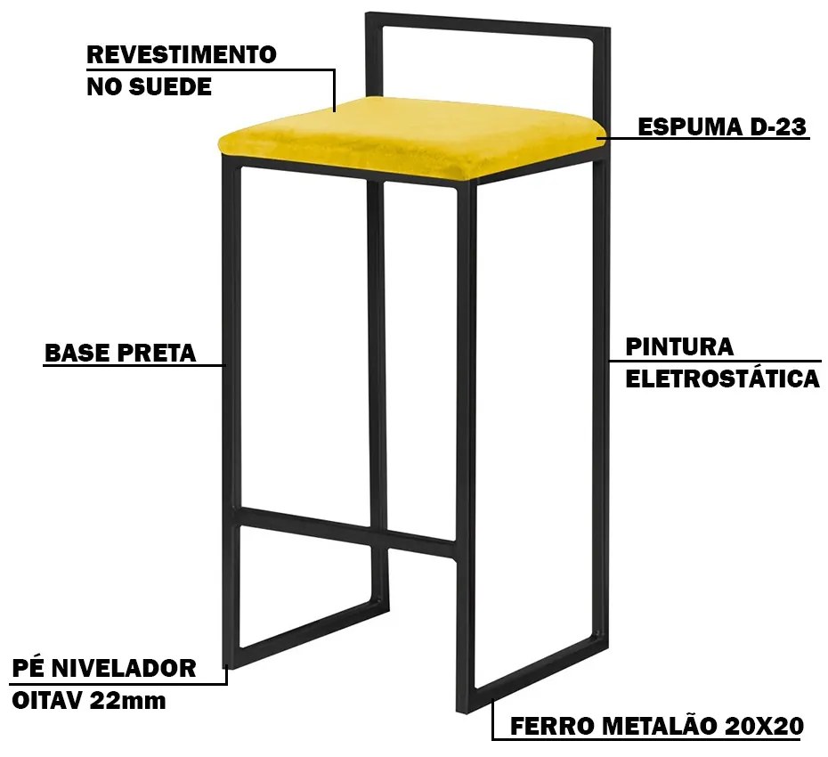 Banqueta Decorativa Jasmine Base Preto Suede Amarelo G41 - Gran Belo