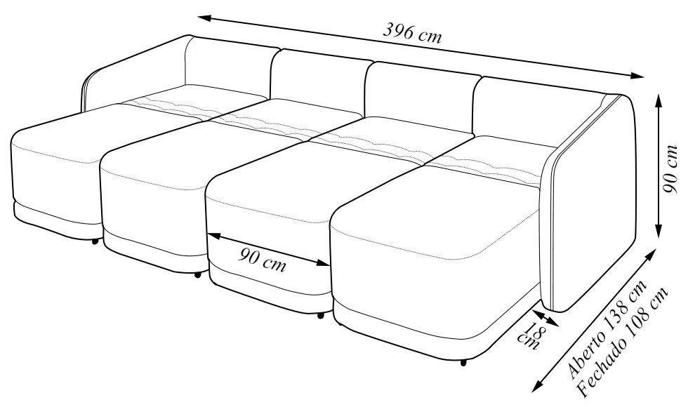 Sofá Cama Modulado Retrátil e Reclinável Decorativo Varsóvia 396cm Veludo Cinza Chumbo G33 - Gran Belo