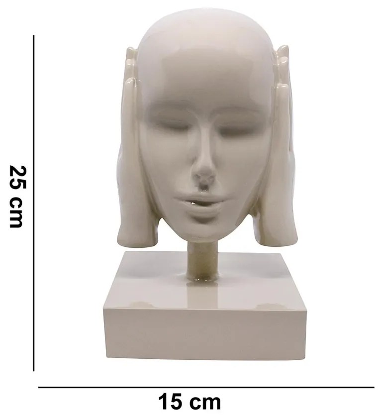 Escultura Decorativa Máscara Rosto Surdo Nude Em Cerâmica 25x15 Cm - D'Rossi