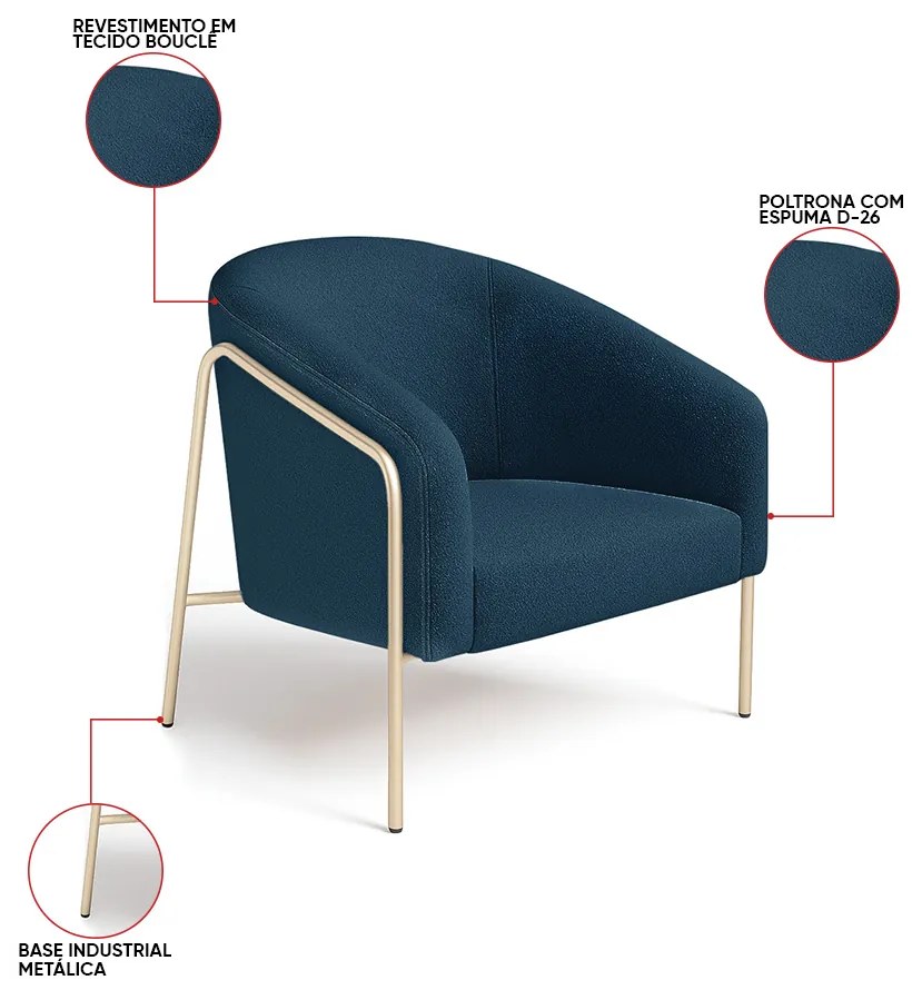 Poltrona Sala Industrial Alta Champanhe Stella Bouclê D03 - D'Rossi - Azul