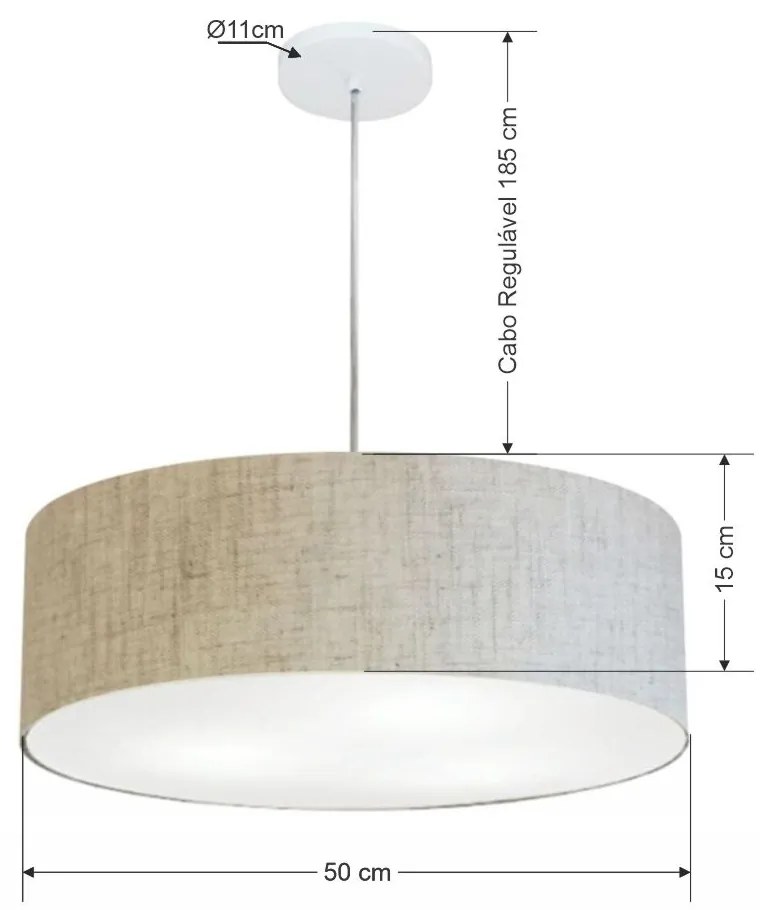 Lustre Pendente Cilíndrico Md-4217 Cúpula em Tecido 50x15cm Rustico Bege - Bivolt
