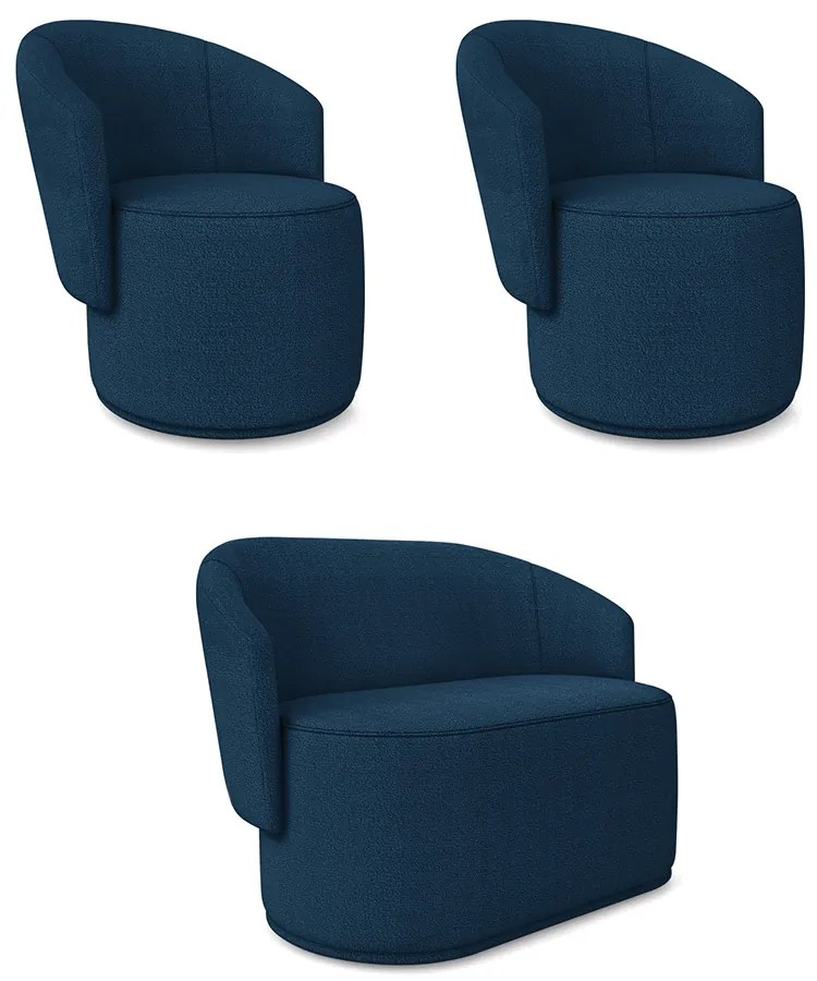 Namoradeira e 2 Poltronas Orgânica para Sala Malu Bouclê M11 - D'Rossi - Azul