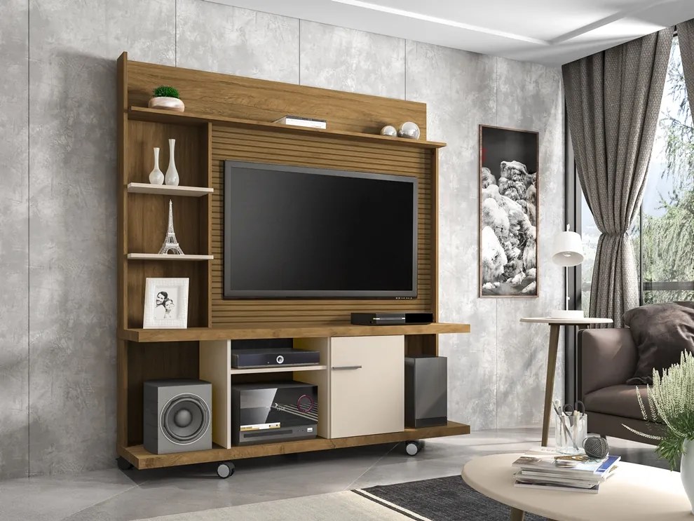 Home Theater Taurus Ripado Cinamomo Com Off White – Bechara Móveis