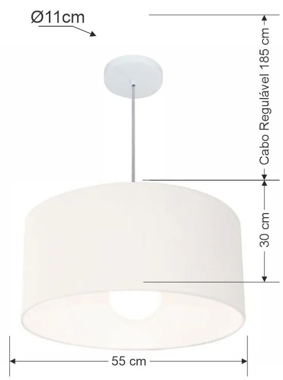 Lustre Pendente Cilíndrico Md-4208 Cúpula em Tecido 55x30cm Branco - Bivolt