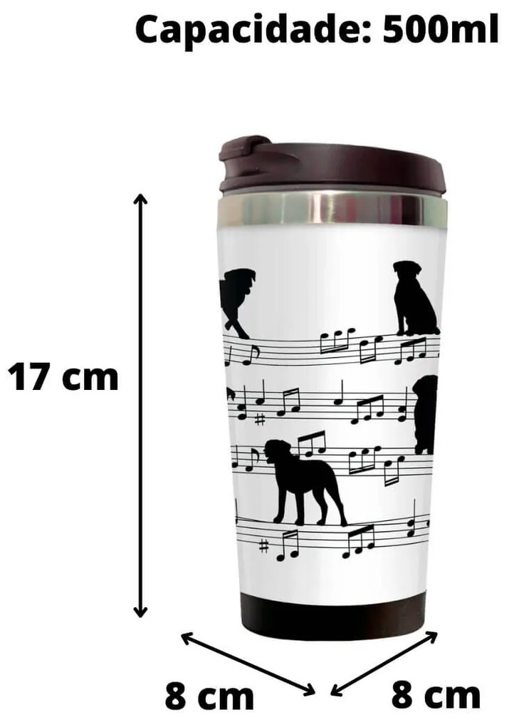 Copo Térmico 500ml Inox Branco Cachorro Musical