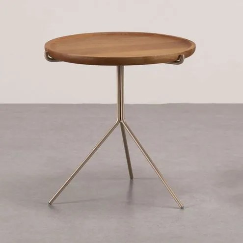 Mesa de Apoio Liz Baixa Tampo Natural Base Champagne - 78044 Sun House
