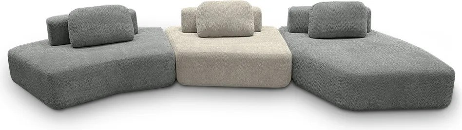 Sofá Ilha Sala de Estar 2 Módulos e Chaise Dakota Encosto Almofadas Soltas Bouclê Rústico Cinza/Greige G33 - Gran Belo