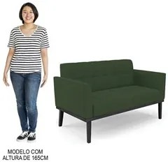 Sofá Namoradeira e 2 Poltronas Base Madeira Preto Ana Veludo Verde - I