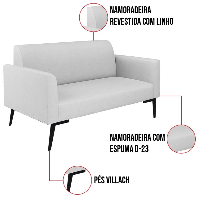 Sofá Namoradeira com Poltrona Pés Villach Marisa Linho D03 - D'Rossi - A05 Cinza