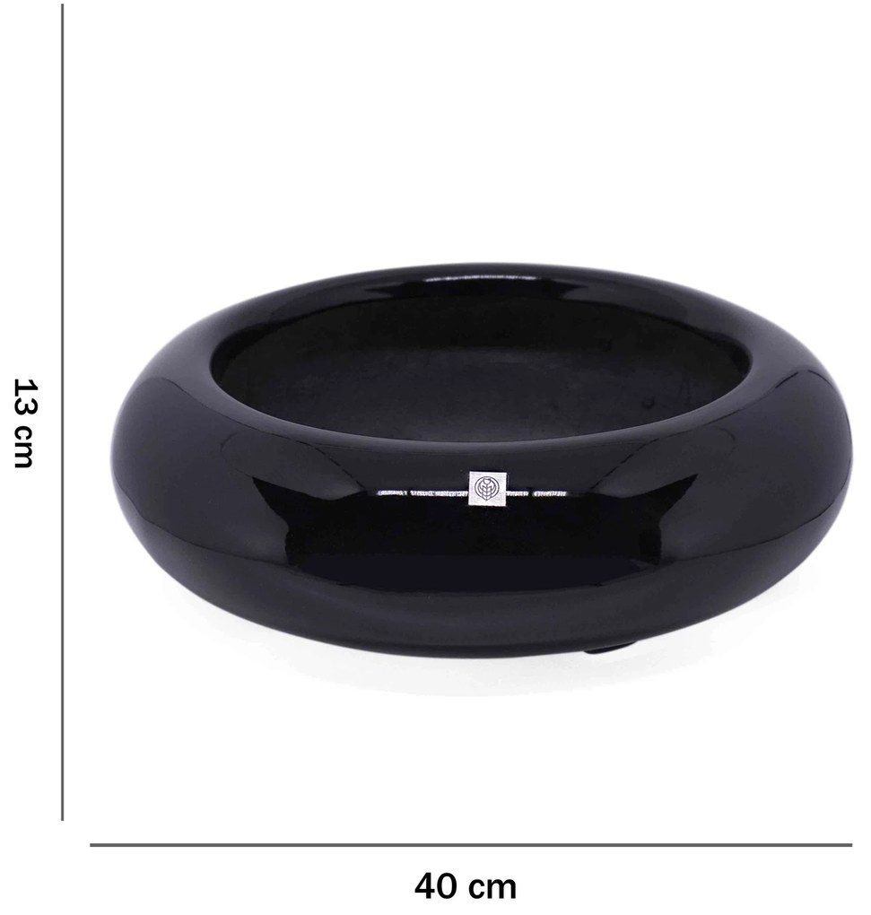 Vaso Bacia Decorativo Redondo Preto M 13x40 cm - D'Rossi