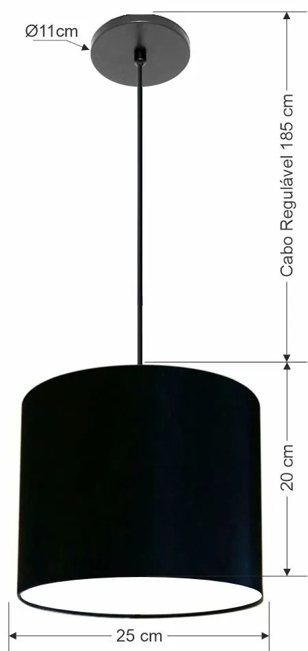 Luminária Pendente Vivare Free Lux Md-4107 Cúpula em Tecido 25x20cm
