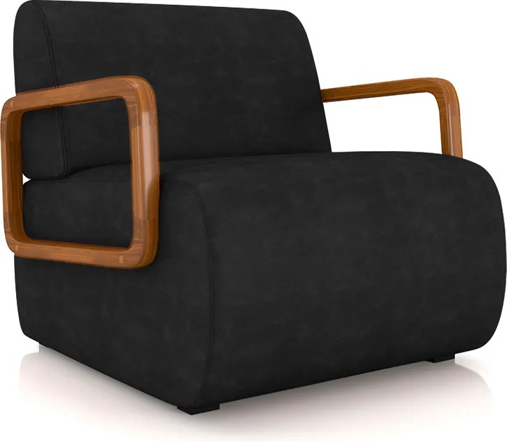 Poltrona Decorativa Sala de Estar Odessa Braços em Madeira PU Preto G33 - Gran Belo