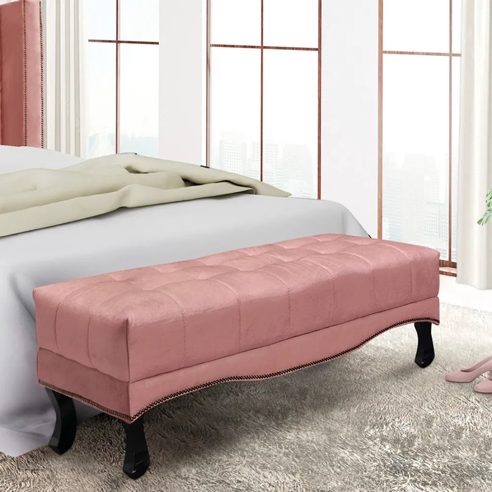 Puff Recamier Retrô Luis Xv Captonê Quarto Vicenza 195cm Veludo S04 - D'Rossi - Rosa