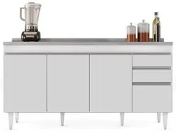 Balcão Gabinete com Pia Inox 160cm Arkansas Branco – Lumil