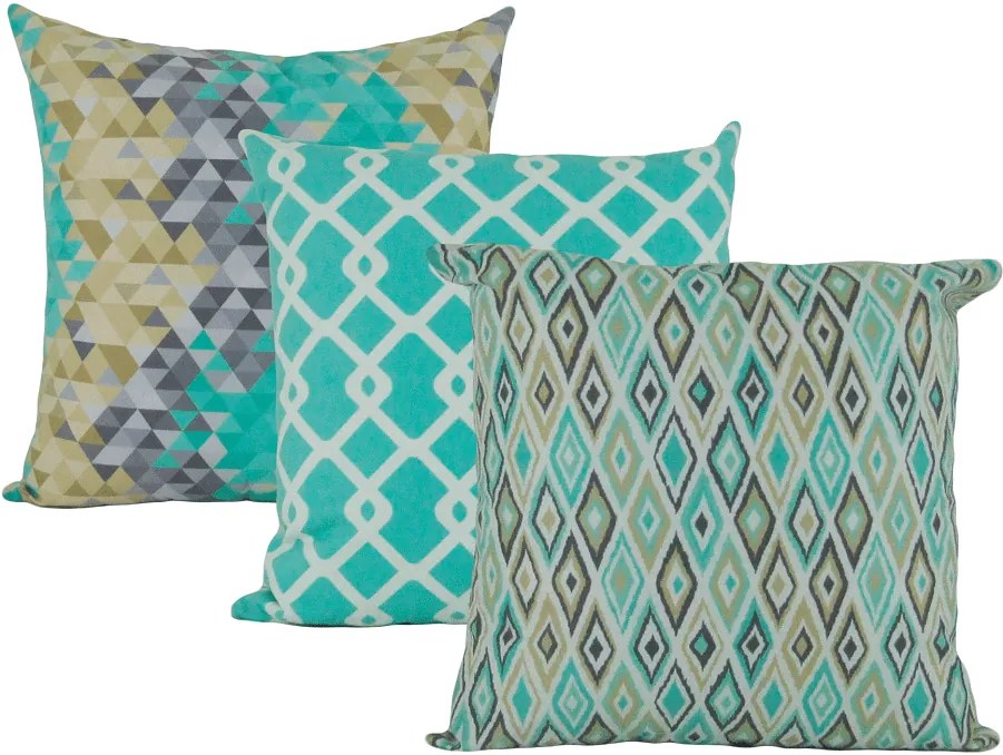 Conjunto 3 Capas almofadas Lyon Veludo Estampado Turquesa 43x43cm