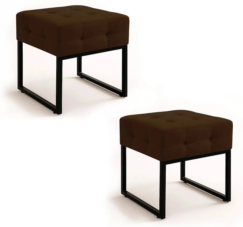 Puff Sala Decorativo Industrial Kit 2 Elisa Suede D03 - D'Rossi - Marrom