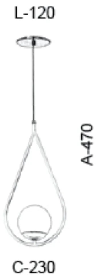 Pendente Gota C/ Globo 23X12X47Cm Metal E Vidro 1 X G9 Globo Ø12Cm|Old... (GRAFITE / CROMADO, FOSCO)
