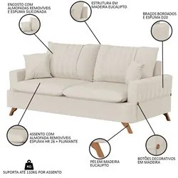 Sofá 160cm 2 Lugares com Almofadas Pés Curvos Veras Linho D05 Cru - Mp