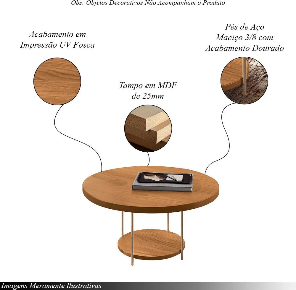 Conjunto Mesa Centro Sky Tampo MDF Aparador Inifnity Pés em Aço Cinamomo G26 - Hb Móveis