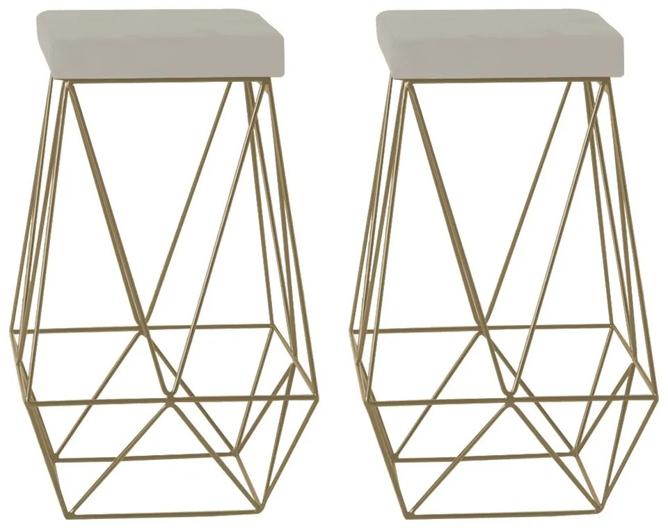 Kit 2 Banqueta Decorativa Kathy Base Gold Suede Bege G41 - Gran Belo
