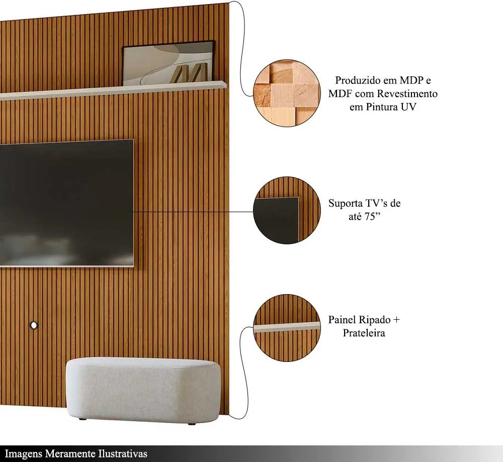 Painel Decorativo 245cm Hirta Frisado MDP até 75 Cinamomo/OffWhite G97 - Gran Belo
