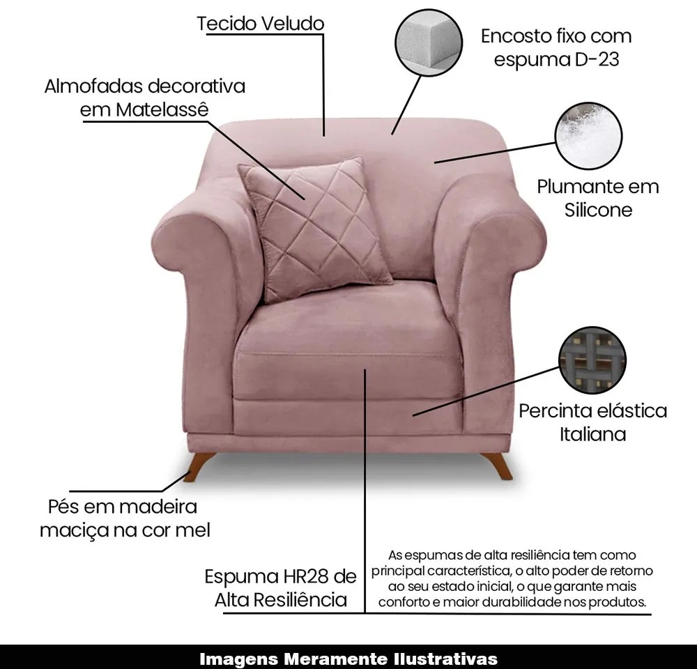 Kit 2 Poltronas Decorativas com 2 Almofadas Armstrong Veludo Lilás G63 - Gran Belo