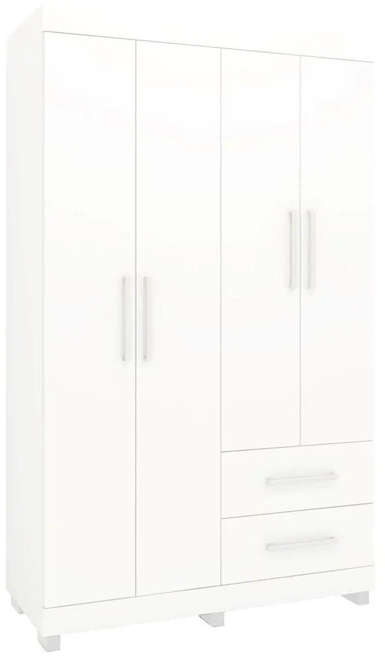 Roupeiro Guarda Roupa 4 Portas Prateleiras 2 Gavetas Branco