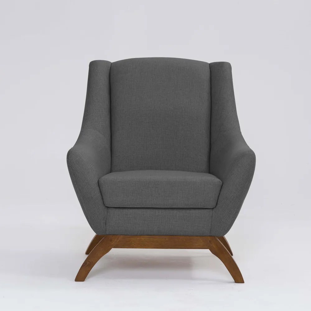 Poltrona Decorativa Mildred D07 Pés Madeira Linho Mescla Chumbo - D'Rossi