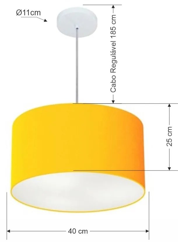 Lustre Pendente Cilíndrico Md-4099 Cúpula em Tecido 40x25cm Laranja - Bivolt