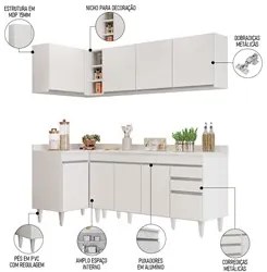 Armário de Cozinha Modulado de Canto Direito 4 Peças CP41 Balcão com T